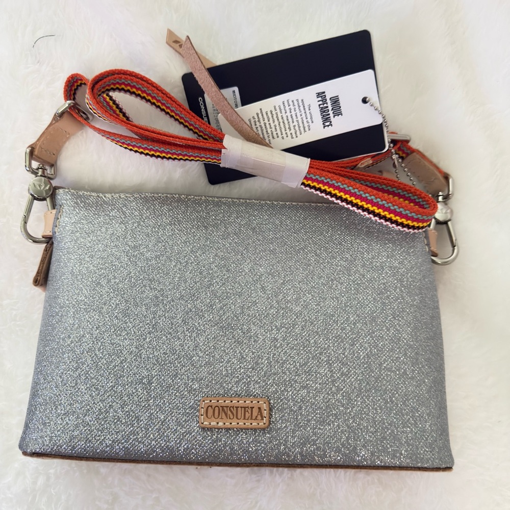Consuela Midtown Floral Embroidered Silver Crossbody Bag - Design Name “Tink” - Picture 2 of 3